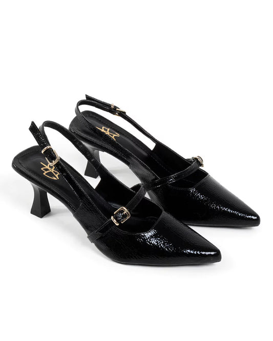 Scarpin slingback verniz preto