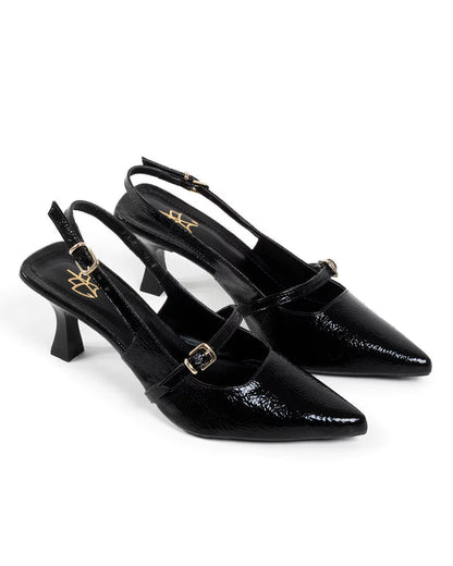 Scarpin slingback verniz preto